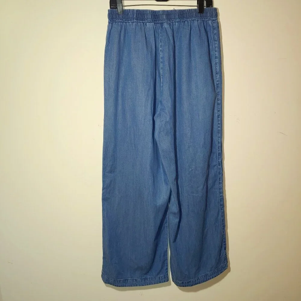 Unbranded Drawstring Wide Leg Chambray Pants Size 10 Blue